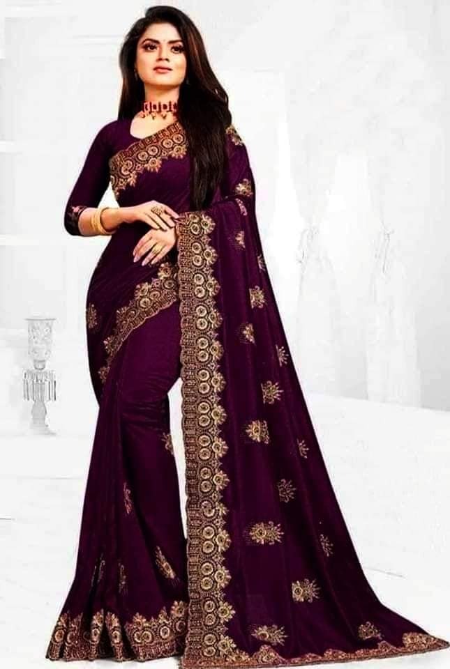 Embroidered Georgette Saree - Maroon