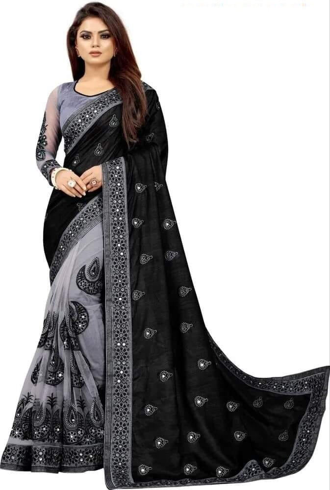 Embroidered Georgette Saree - Black