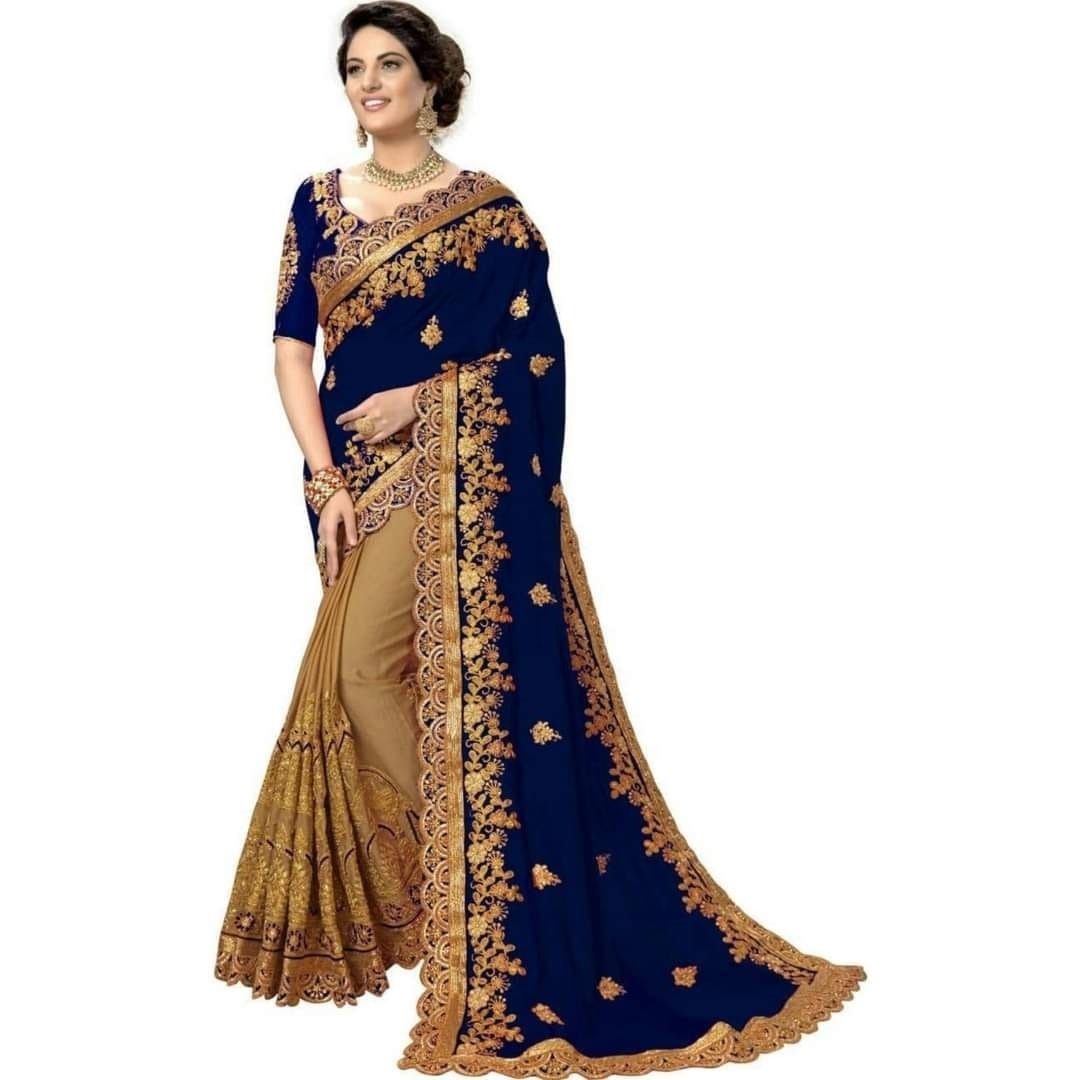 Embroidered Georgette Saree - Dark Nevy