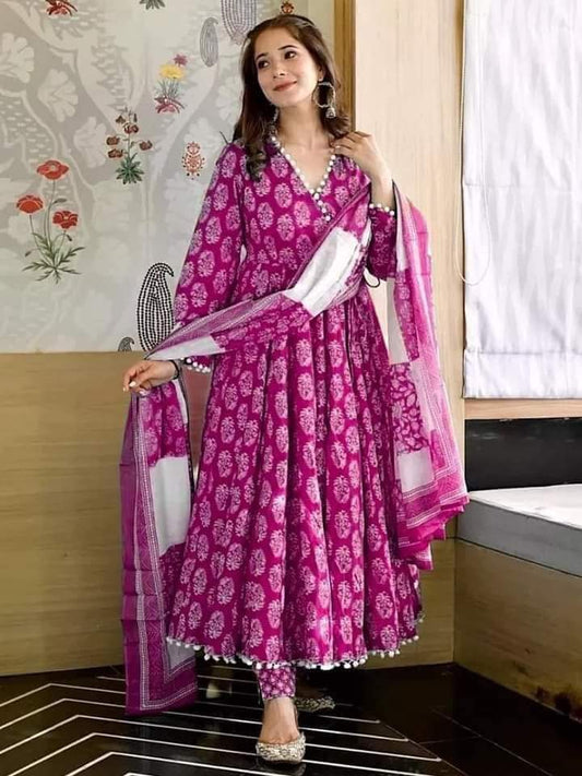 Violet Printed Linen Three Piece Set