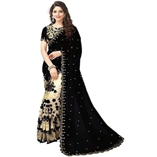 Embroidered Georgette Saree - Golden Black