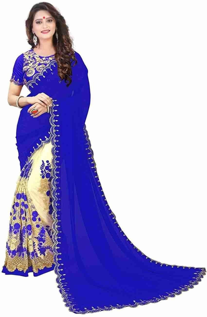 Embroidered Georgette Saree - Blue