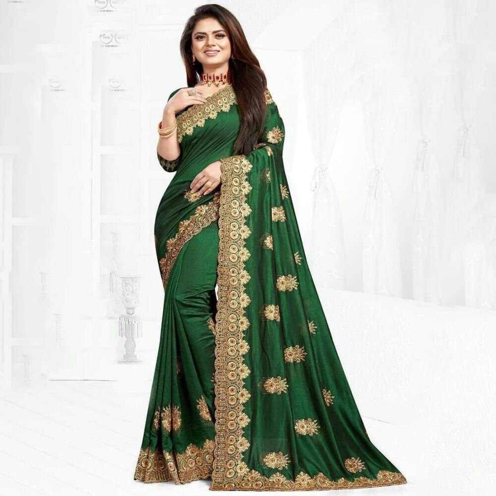 Embroidered Georgette Saree - Green