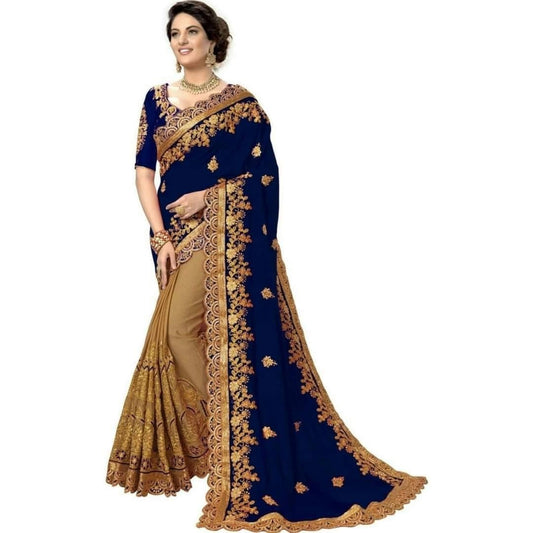 Embroidered Georgette Saree - Dark Nevy