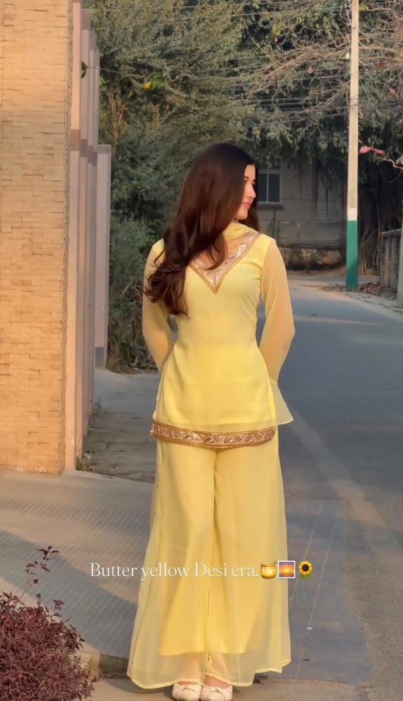 Georgette Sequence Three Piece Yellow