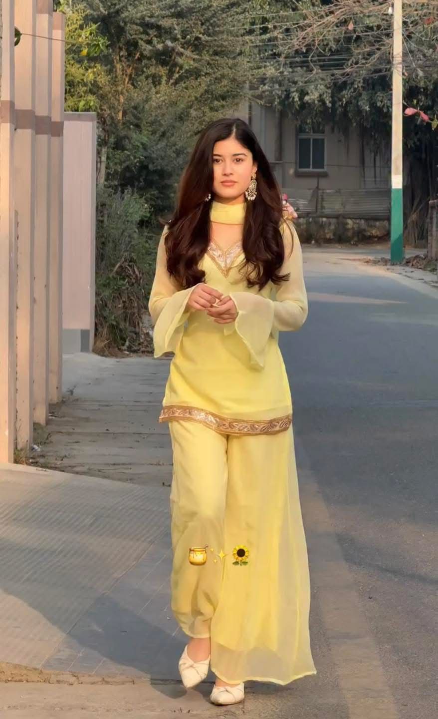 Georgette Sequence Three Piece Yellow
