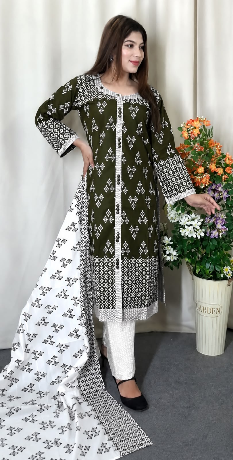 Cotton Readymade Three Piece - Black