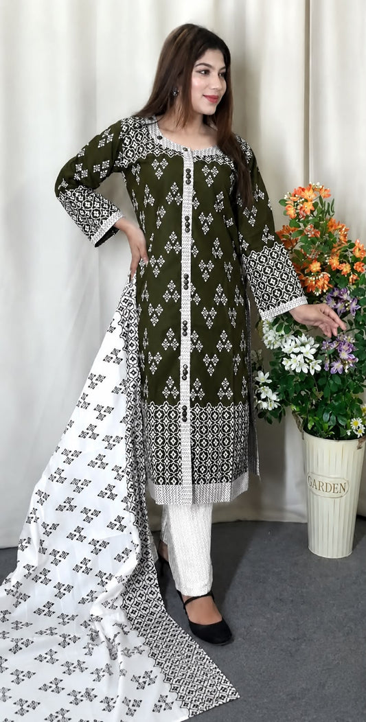 Cotton Readymade Three Piece - Black