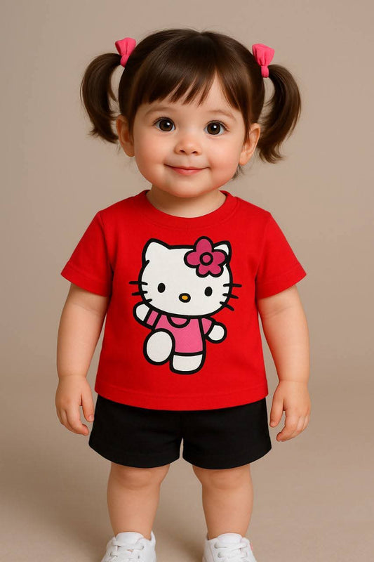 Baby Girl Kitty Print T-Shirt & Black Shorts Set – babydress Dhaka