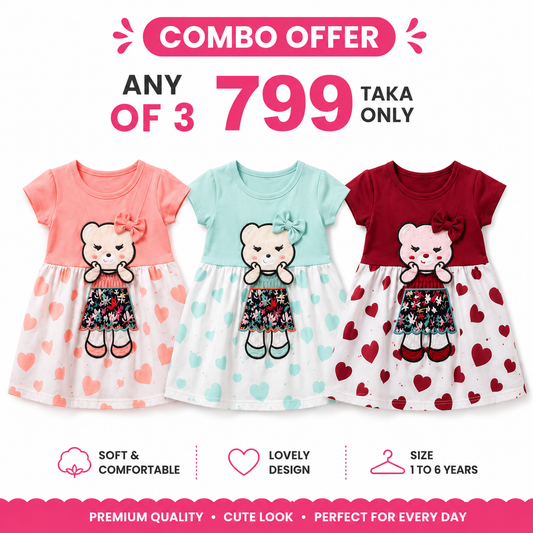 Pick any 3 adorable frocks for only 799 Taka!