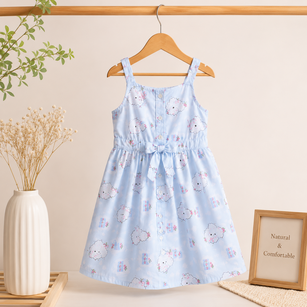 Girls Summer Printed Dress – SkyBlue (1-6 Years)